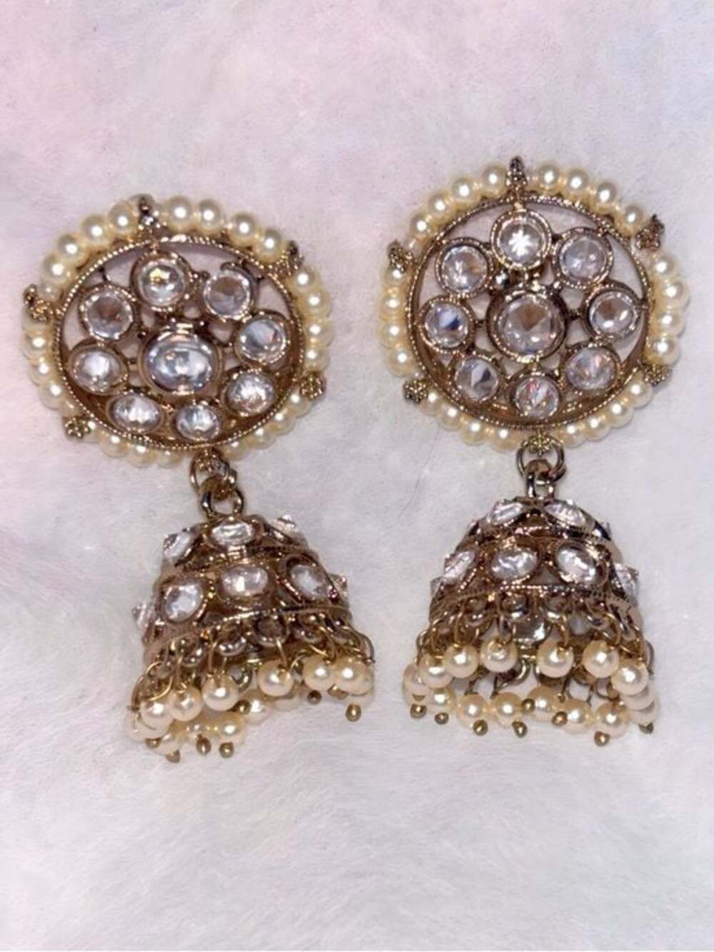 Free with $100+ purchase | Gold and Pearl Jhumka Earrings - Indian, Pakistani, D